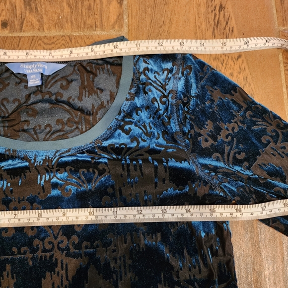 Simply Vera XS burnout semi sheer teal blue velvet long sleeve Top - Picture 11 of 12